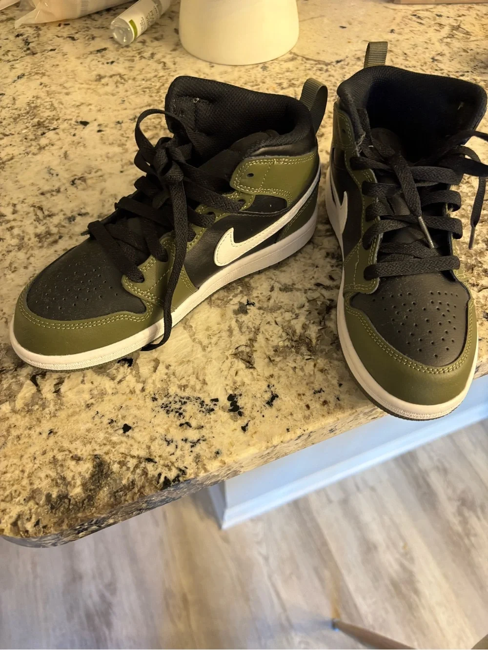 NEW - never worn - Jordan Kids Sneakers - Black & Olive Mid Top